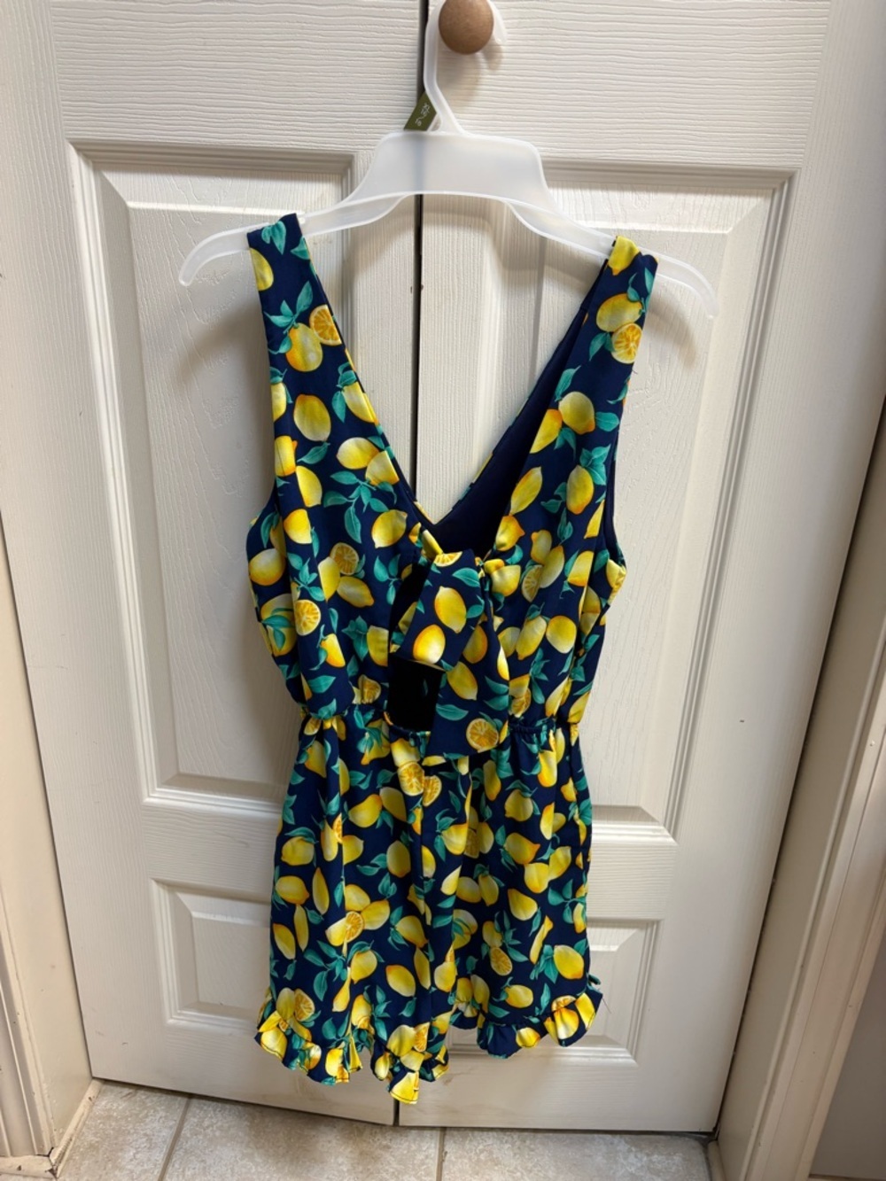 Navy Lemon Print Sleeveless Romper